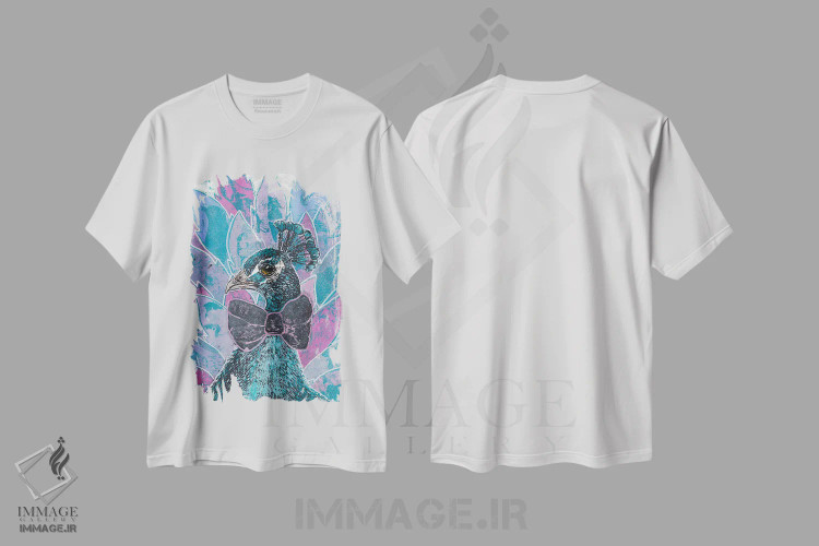 تیشرت سفید طرح دار – تیشرت هنری ,"شکوه طاووس" اثر شارلین لومیس immage.ir