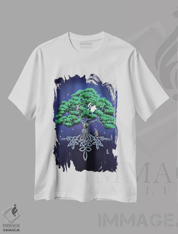 تیشرت سفید طرح دار – تیشرت طبیعت ,"درخت بزرگ زندگی" اثر لیزا پارکر فروشگاه ایماژ