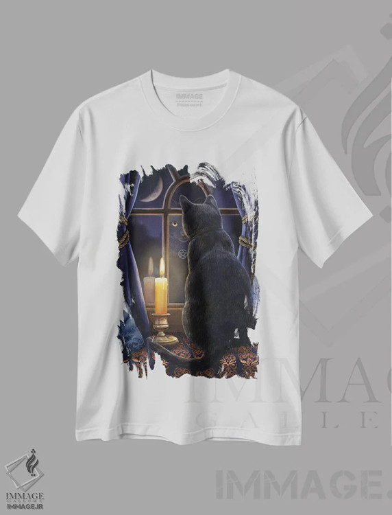 تیشرت سفید طرح دار – تیشرت گربه ,"بیداری نیمه شب" اثر لیزا پارکر فروشگاه ایماژ