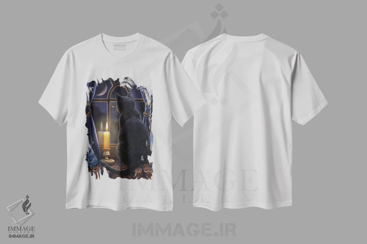 تیشرت سفید طرح دار – تیشرت گربه ,"بیداری نیمه شب" اثر لیزا پارکر فروشگاه ایماژ