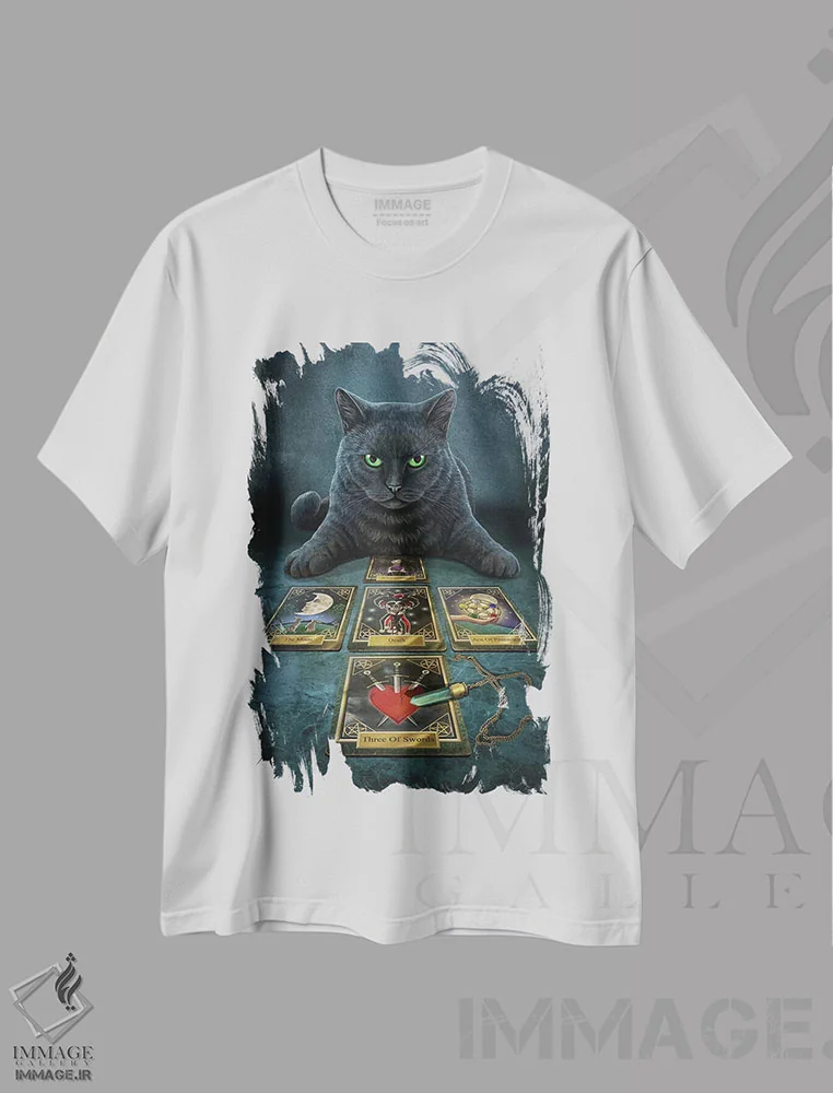 تیشرت سفید طرح دار – تیشرت گربه سیاه ,"ارتباط گیرنده با ارواح" اثر لیزا پارکر فروشگاه ایماژ