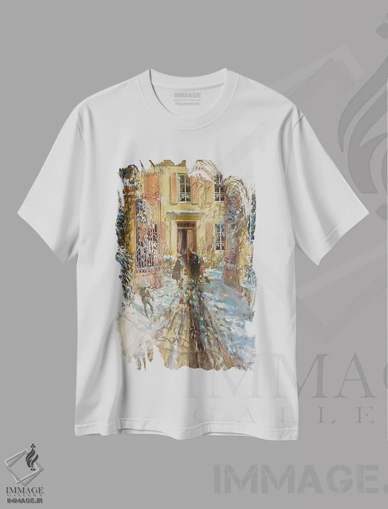 تیشرت سفید طرح دار – تیشرت هنری ,"زمستان در پروانس" اثر لوران پارسلیه فروشگاه ایماژ