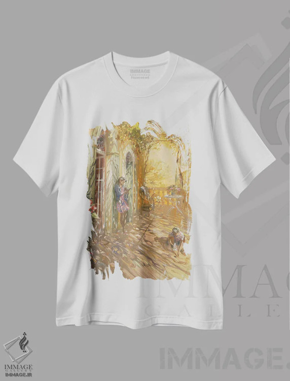تیشرت سفید طرح دار – تیشرت طبیعت ,"سایه ها و نورها" اثر لوران پارسلیه immage.ir