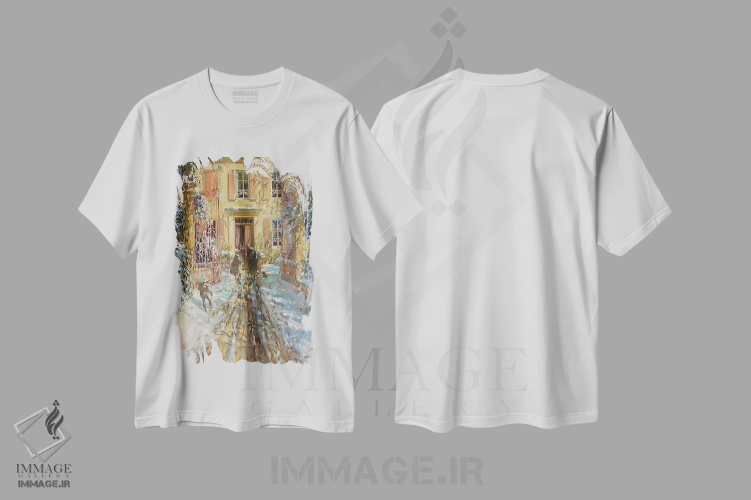 تیشرت سفید طرح دار – تیشرت هنری ,"زمستان در پروانس" اثر لوران پارسلیه فروشگاه ایماژ