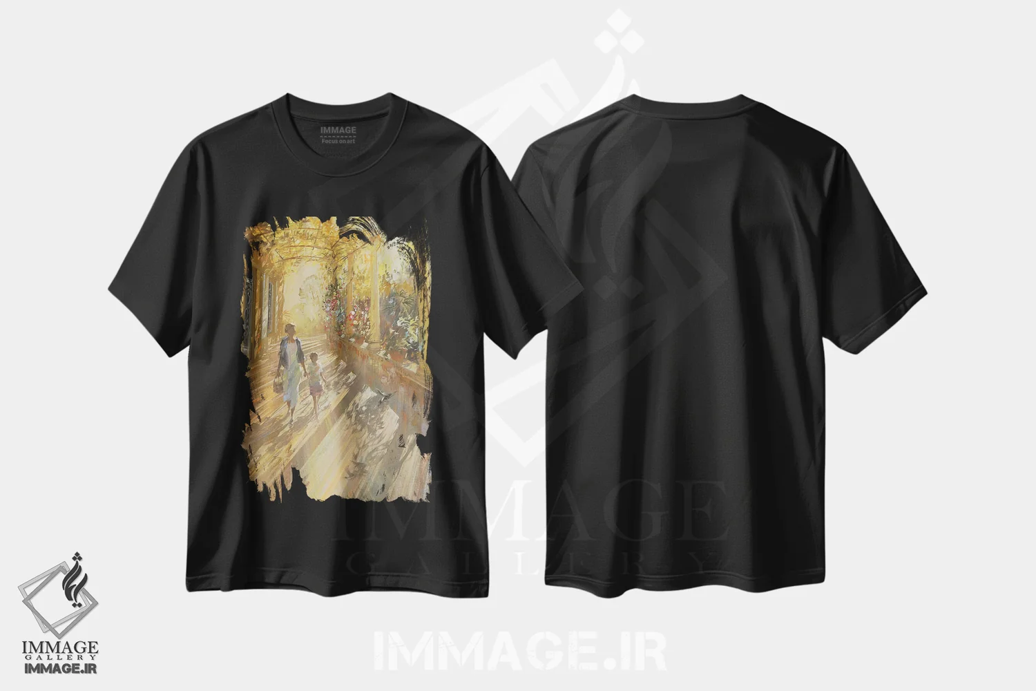 تیشرت مشکی طرح دار – تیشرت طبیعت ,"بازگشت از پیاده روی" اثر لوران پارسلیه immage.ir
