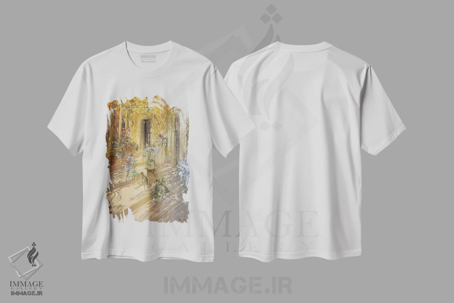 تیشرت سفید طرح دار – تیشرت طبیعت ,"ناهار زیر سایبان" اثر لوران پارسلیه immage.ir