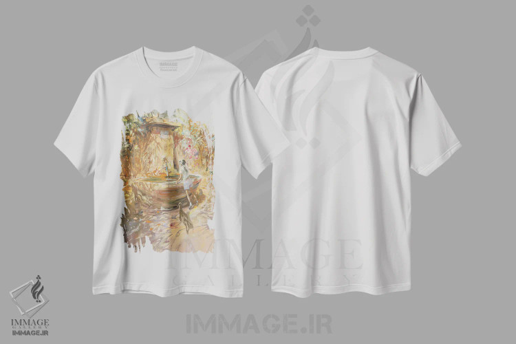 تیشرت سفید طرح دار – تیشرت طبیعت ,"چشمه کوچک" اثر لوران پارسلیه فروشگاه ایماژ