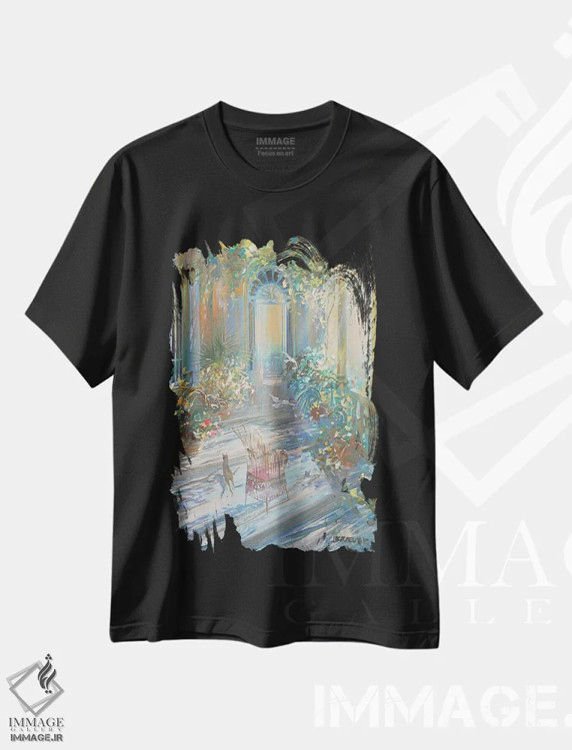 تیشرت مشکی طرح دار – تیشرت هنری ,"نور روی تراس" اثر لوران پارسلیه immage.ir
