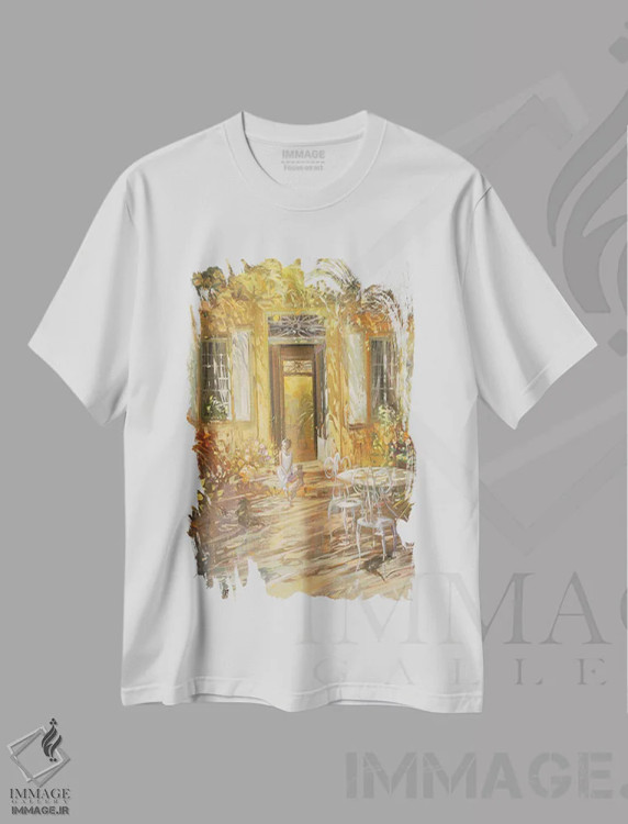 تیشرت سفید طرح دار – تیشرت هنری ,"جلوی ورودی" اثر لوران پارسلیه immage.ir