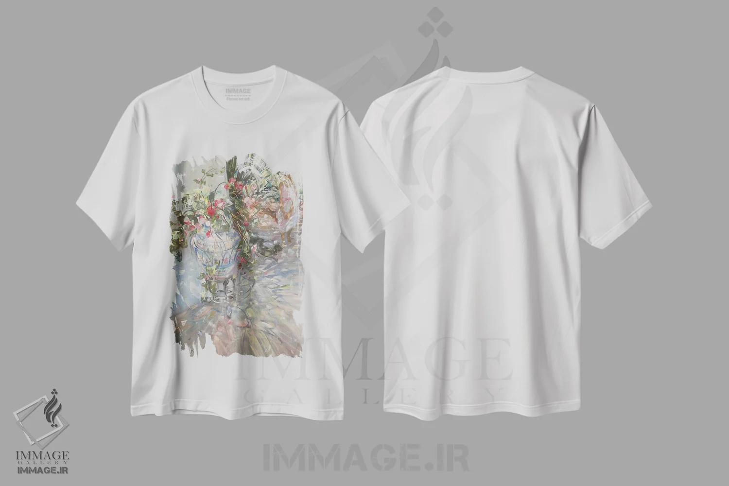 تیشرت سفید طرح دار – تیشرت طبیعت ,"در باغ" اثر لوران پارسلیه immage.ir
