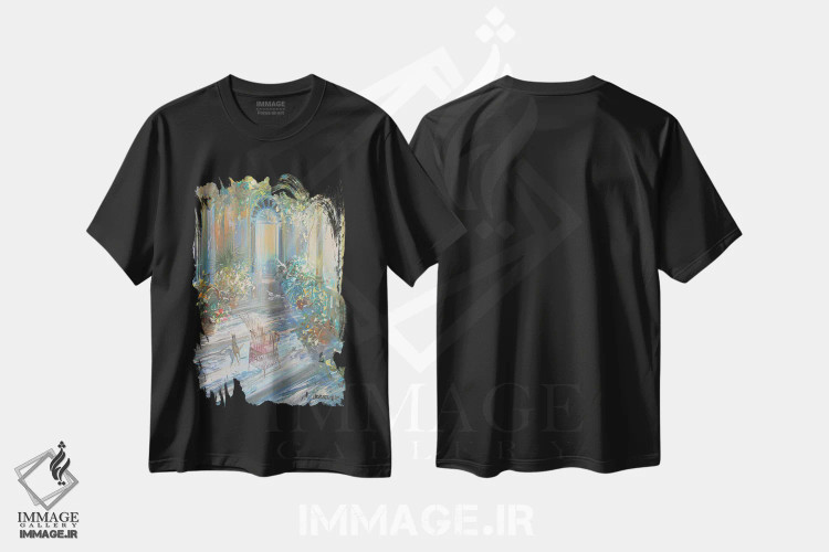 تیشرت مشکی طرح دار – تیشرت هنری ,"نور روی تراس" اثر لوران پارسلیه immage.ir