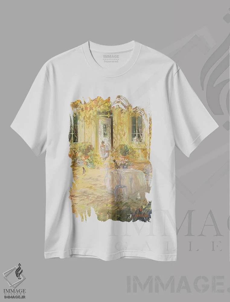 تیشرت سفید طرح دار – تیشرت طبیعت ,"منتظر" اثر لوران پارسلیه فروشگاه ایماژ