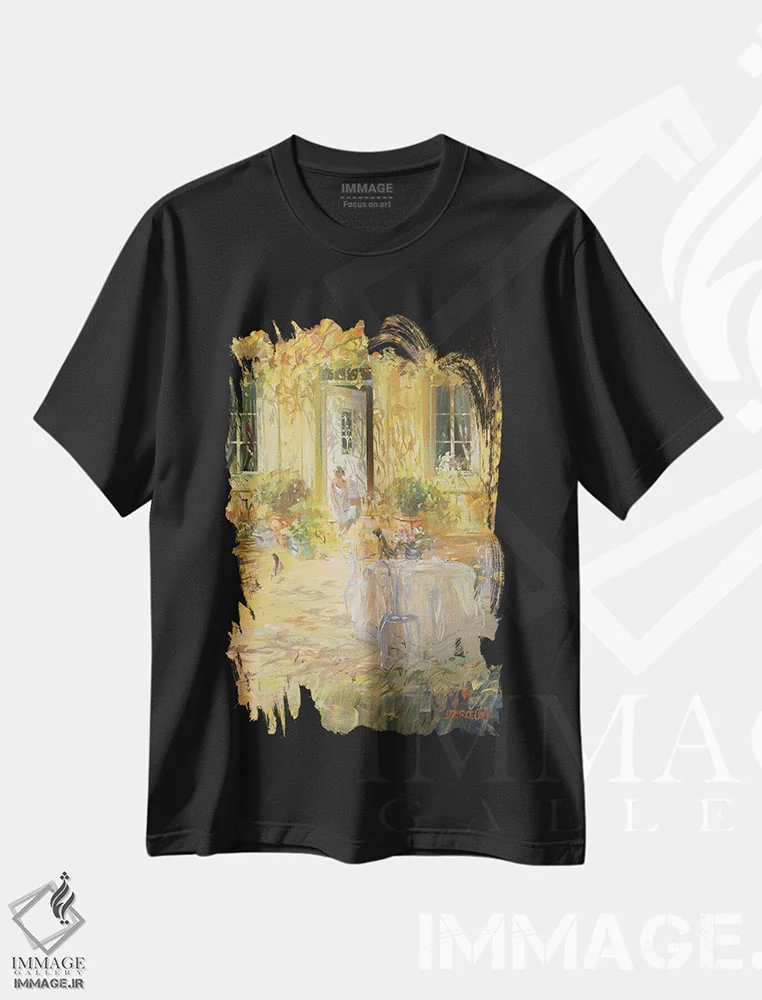 تیشرت مشکی طرح دار – تیشرت طبیعت ,"منتظر" اثر لوران پارسلیه immage.ir