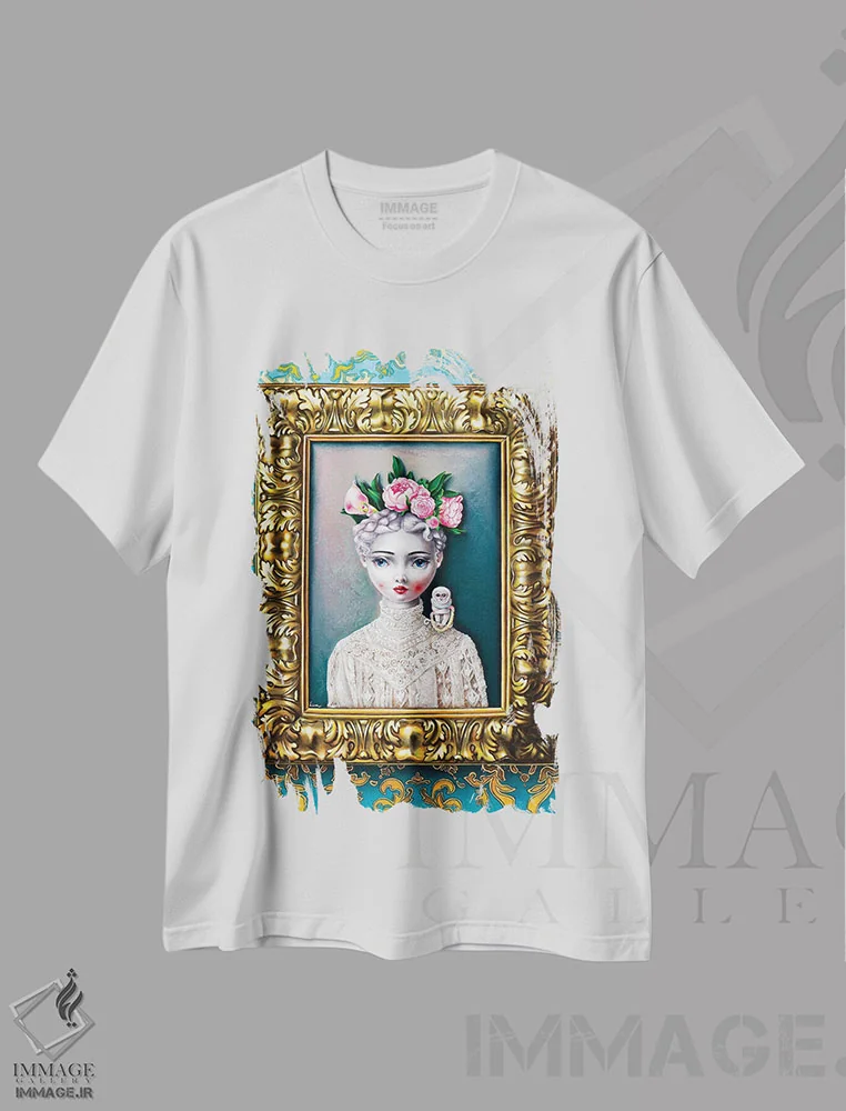 تیشرت سفید طرح دار – تیشرت فانتزی ,"آنا بلا" اثر لیوا پاکالنه فانلی immage.ir