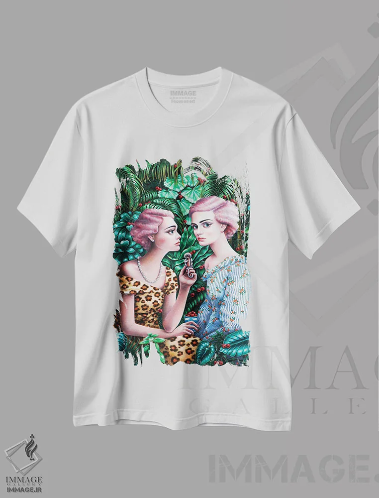 تیشرت سفید طرح دار – تیشرت هنری ,باغ مخفی اثر لیوا پاکالنه فانلی فروشگاه ایماژ