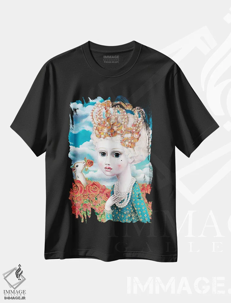 تیشرت مشکی طرح دار – تیشرت هنری ,دختری با تاج اثر لیوا پاکالنه فانلی فروشگاه ایماژ