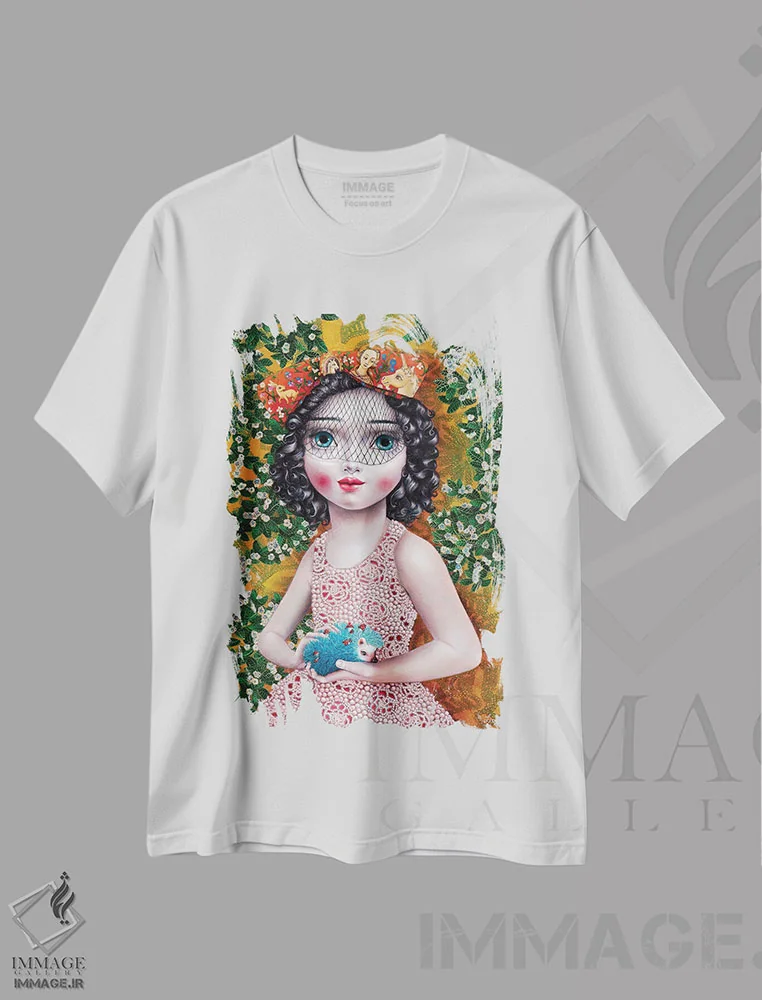 تیشرت سفید طرح دار – تیشرت فانتزی ,دختری با جوجه تیغی اثر لیوا پاکالنه فانلی فروشگاه ایماژ