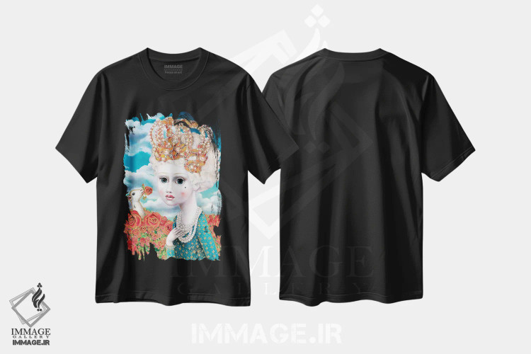 تیشرت مشکی طرح دار – تیشرت هنری ,دختری با تاج اثر لیوا پاکالنه فانلی فروشگاه ایماژ