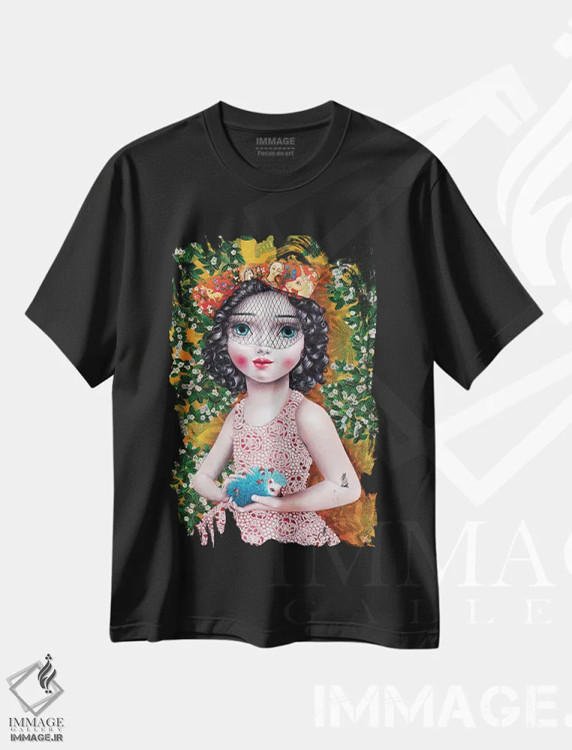 تیشرت مشکی طرح دار – تیشرت فانتزی ,دختری با جوجه تیغی اثر لیوا پاکالنه فانلی immage.ir