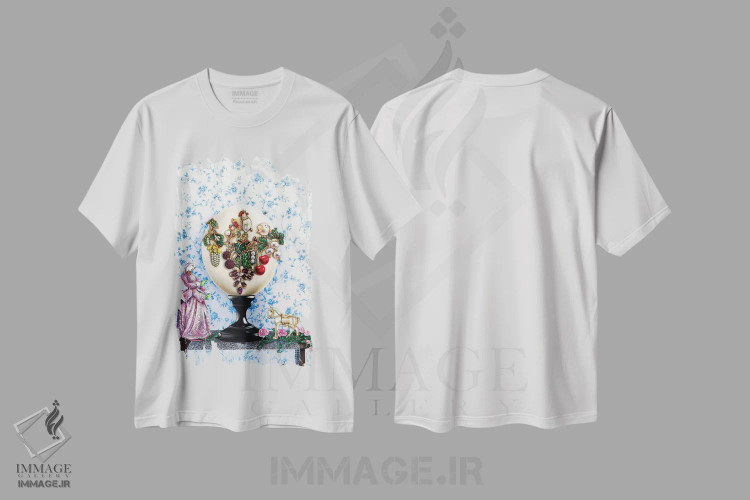 تیشرت سفید طرح دار – تیشرت هنری ,تخم مرغ جواهر اثر لیوا پاکالنه فانلی فروشگاه ایماژ