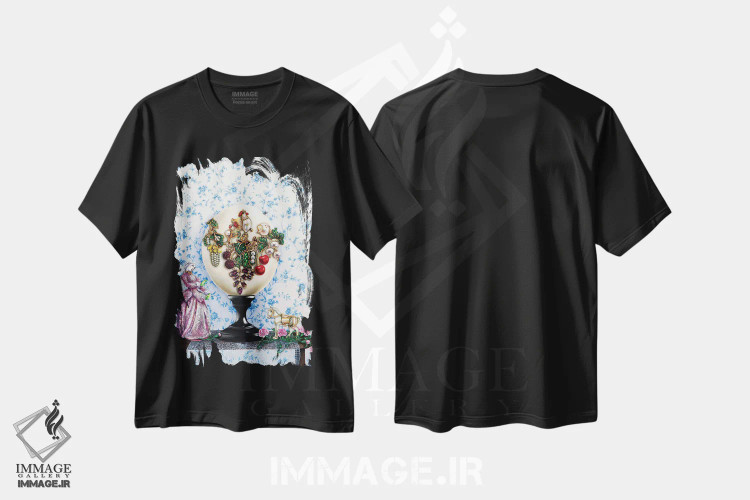 تیشرت مشکی طرح دار – تیشرت هنری ,تخم مرغ جواهر اثر لیوا پاکالنه فانلی immage.ir