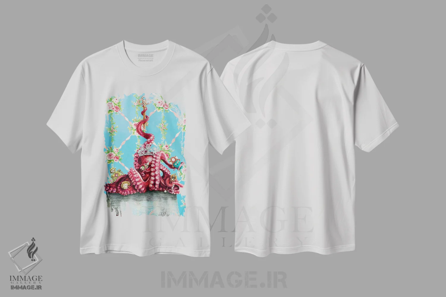 تیشرت سفید طرح دار – تیشرت دریایی ,اختاپوس اثر لیوا پاکالنه فانلی immage.ir