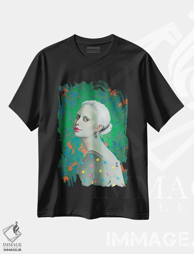 تیشرت مشکی طرح دار – تیشرت فانتزی ,دختری با لباس بادکنکی اثر لیوا پاکالنه فانلی فروشگاه ایماژ