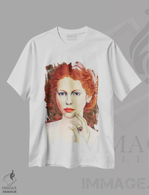 تیشرت سفید طرح دار – تیشرت هنری زنانه ,دختری با انگشتر زنبور اثر لیوا پاکالنه فانلی immage.ir