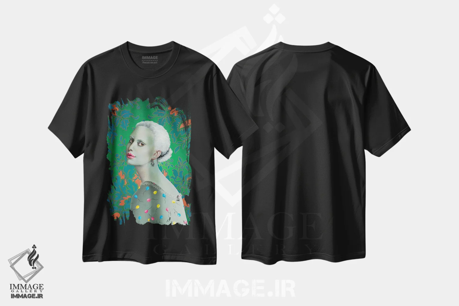 تیشرت مشکی طرح دار – تیشرت فانتزی ,دختری با لباس بادکنکی اثر لیوا پاکالنه فانلی فروشگاه ایماژ