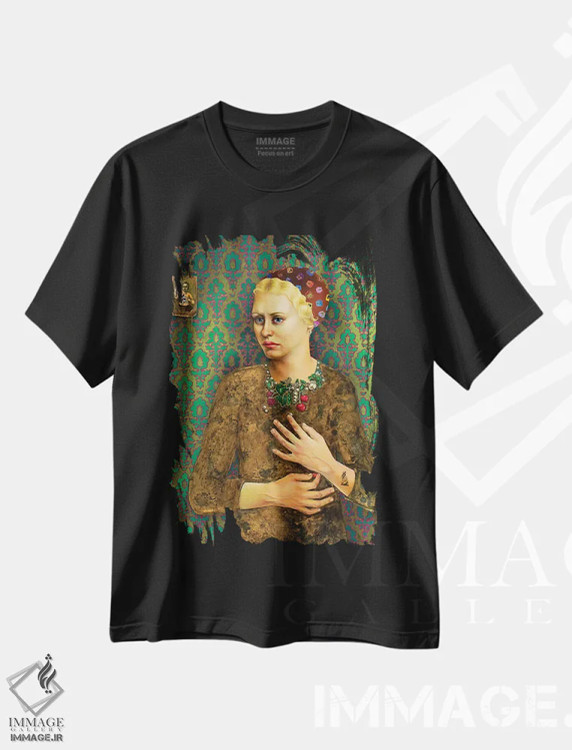 تیشرت مشکی طرح دار – تیشرت هنری ,دختری با گردنبند باروک اثر لیوا پاکالنه فانلی immage.ir