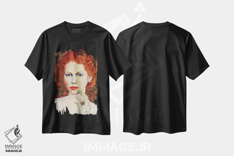 تیشرت مشکی طرح دار – تیشرت هنری زنانه ,دختری با انگشتر زنبور اثر لیوا پاکالنه فانلی فروشگاه ایماژ