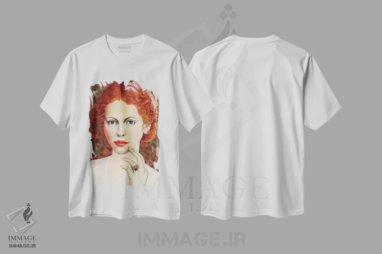تیشرت سفید طرح دار – تیشرت هنری زنانه ,دختری با انگشتر زنبور اثر لیوا پاکالنه فانلی immage.ir