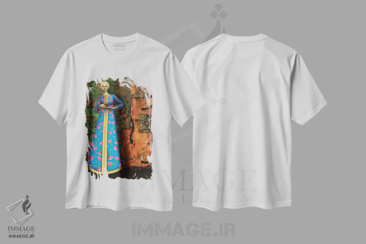 تیشرت سفید طرح دار – تیشرت هنری زنانه ,دختری با لباس بلند اثر لیوا پاکالنه فانلی immage.ir
