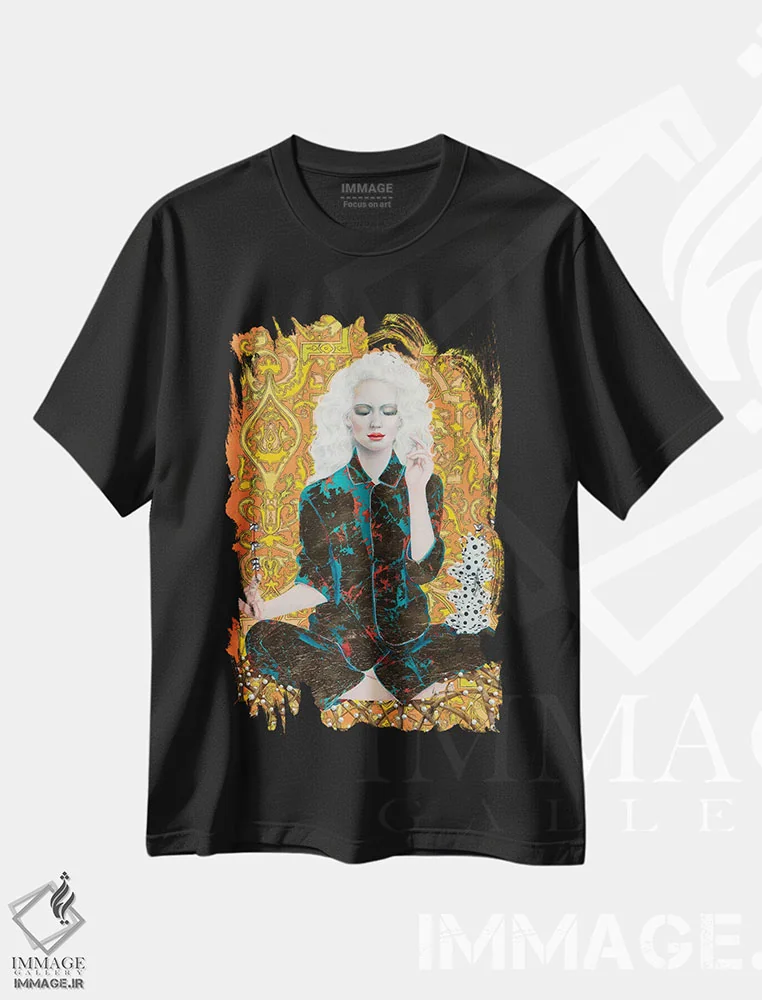 تیشرت مشکی طرح دار – تیشرت هنری ,وضعیت لوتوس اثر لیوا پاکالنه فانلی فروشگاه ایماژ