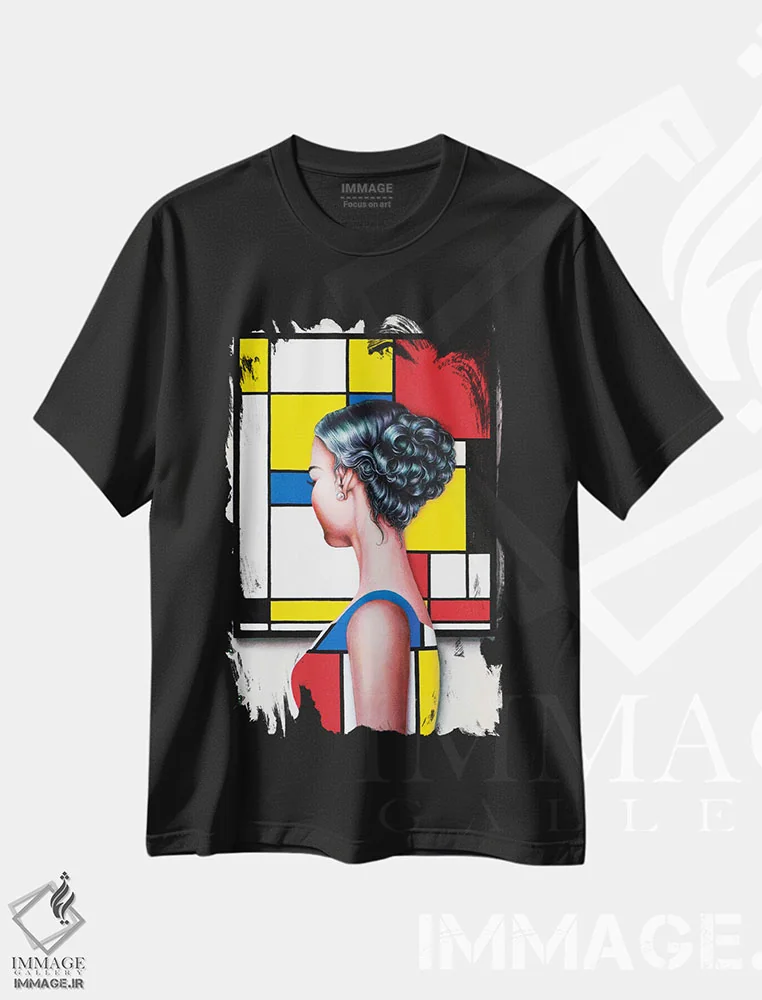 تیشرت مشکی طرح دار – تیشرت گرافیکی ,عاشق هنر موندریان اثر لیوا پاکالنه فانلی فروشگاه ایماژ