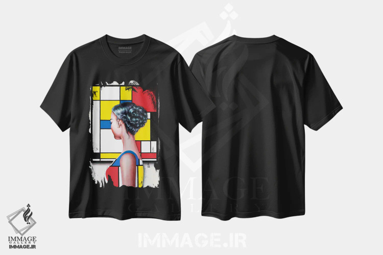 تیشرت مشکی طرح دار – تیشرت گرافیکی ,عاشق هنر موندریان اثر لیوا پاکالنه فانلی فروشگاه ایماژ