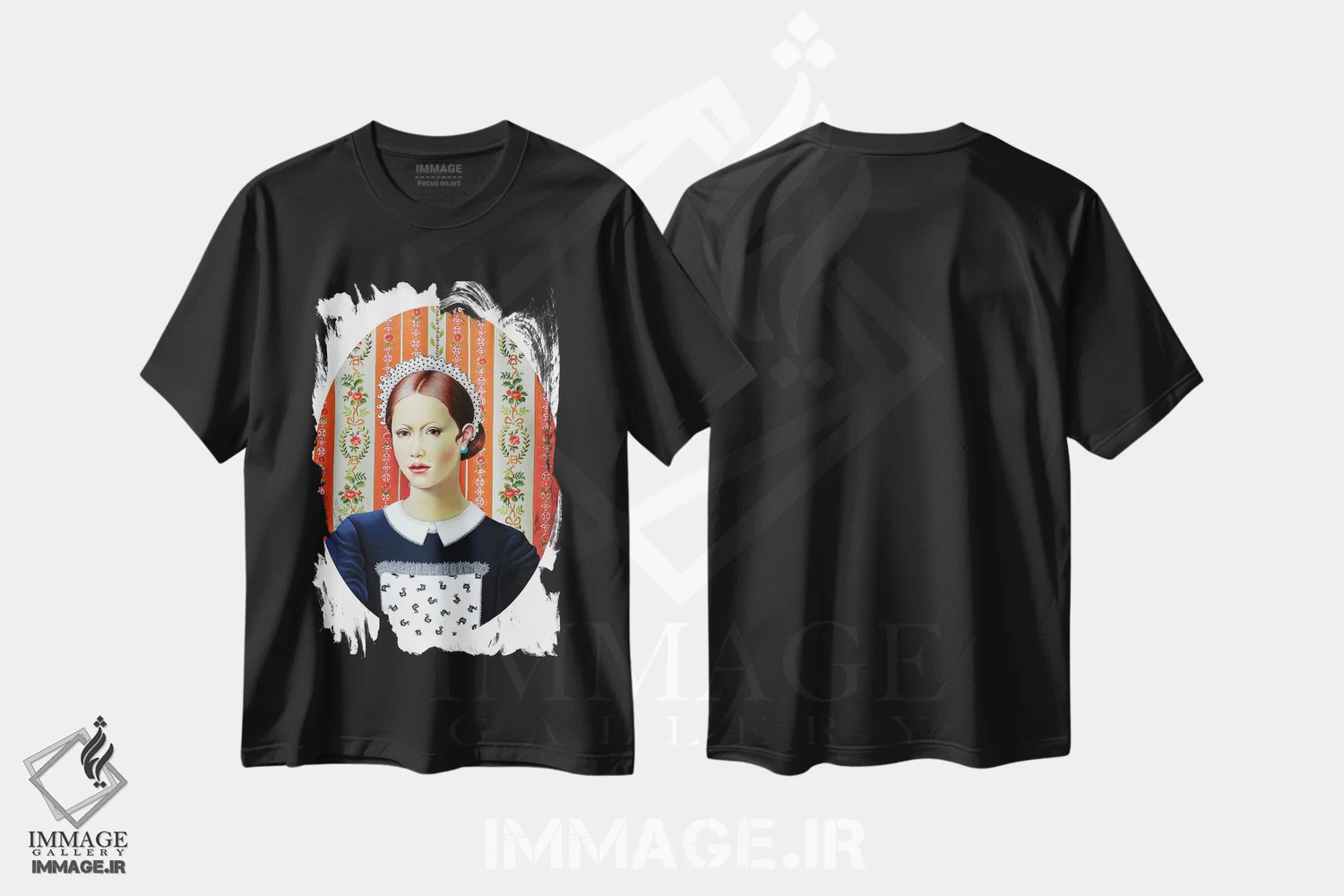 تیشرت مشکی طرح دار – تیشرت هنری زنانه ,پیشخدمت زیبا اثر لیوا پاکالنه فانلی immage.ir
