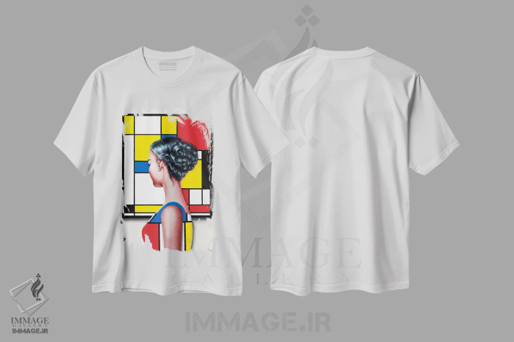 تیشرت سفید طرح دار – تیشرت گرافیکی ,عاشق هنر موندریان اثر لیوا پاکالنه فانلی immage.ir