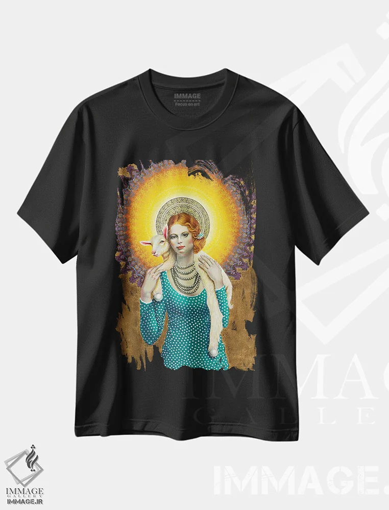 تیشرت مشکی طرح دار – تیشرت طبیعت ,دختر مقدس اثر لیوا پاکالنه فانلی فروشگاه ایماژ