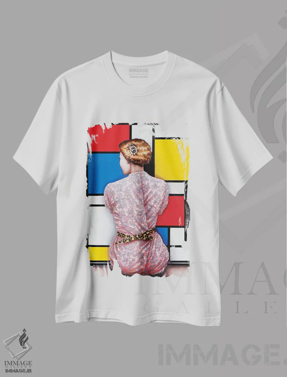تیشرت سفید طرح دار – تیشرت هنری مدرن ,عاشق هنر موندریان اثر لیوا پاکالنه فانلی فروشگاه ایماژ
