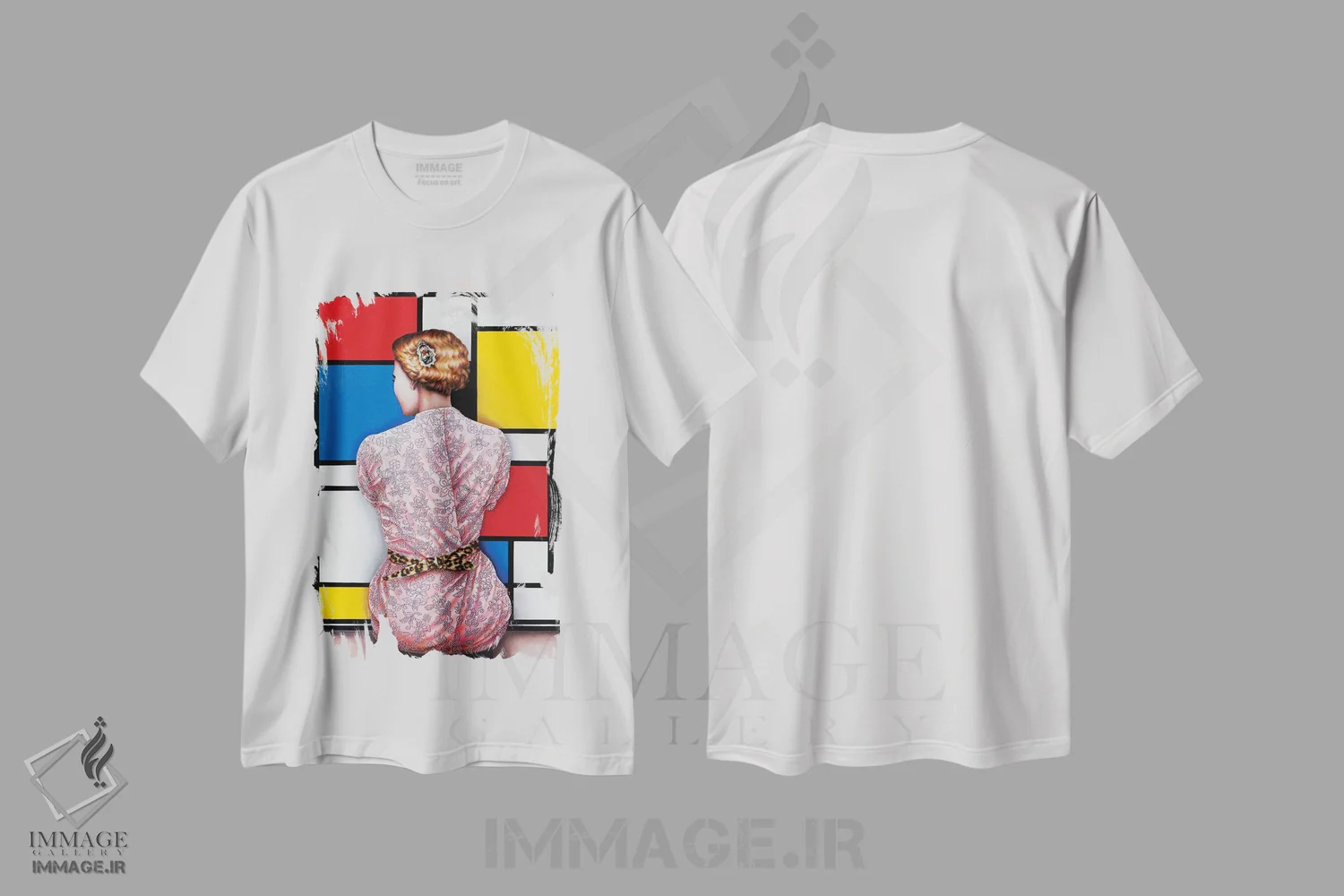 تیشرت سفید طرح دار – تیشرت هنری مدرن ,عاشق هنر موندریان اثر لیوا پاکالنه فانلی فروشگاه ایماژ
