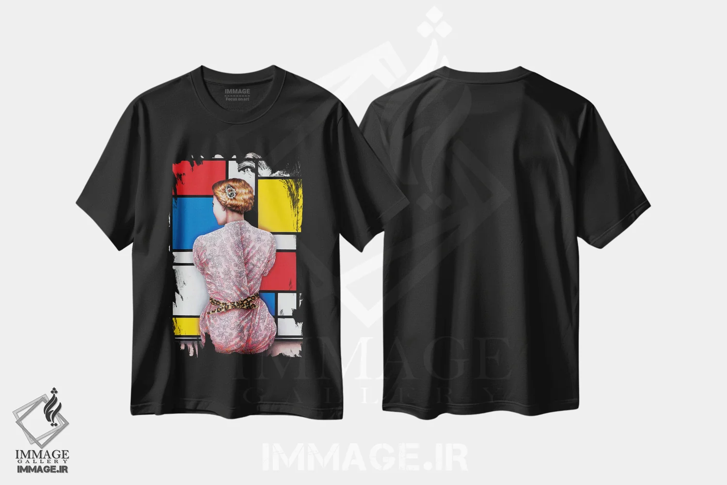 تیشرت مشکی طرح دار – تیشرت هنری مدرن ,عاشق هنر موندریان اثر لیوا پاکالنه فانلی immage.ir