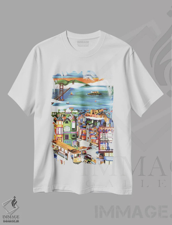 تیشرت سفید طرح دار – تیشرت طبیعت شهری ,تپه های سان فرانسیسکو اثر لینه آ پرگولا فروشگاه ایماژ