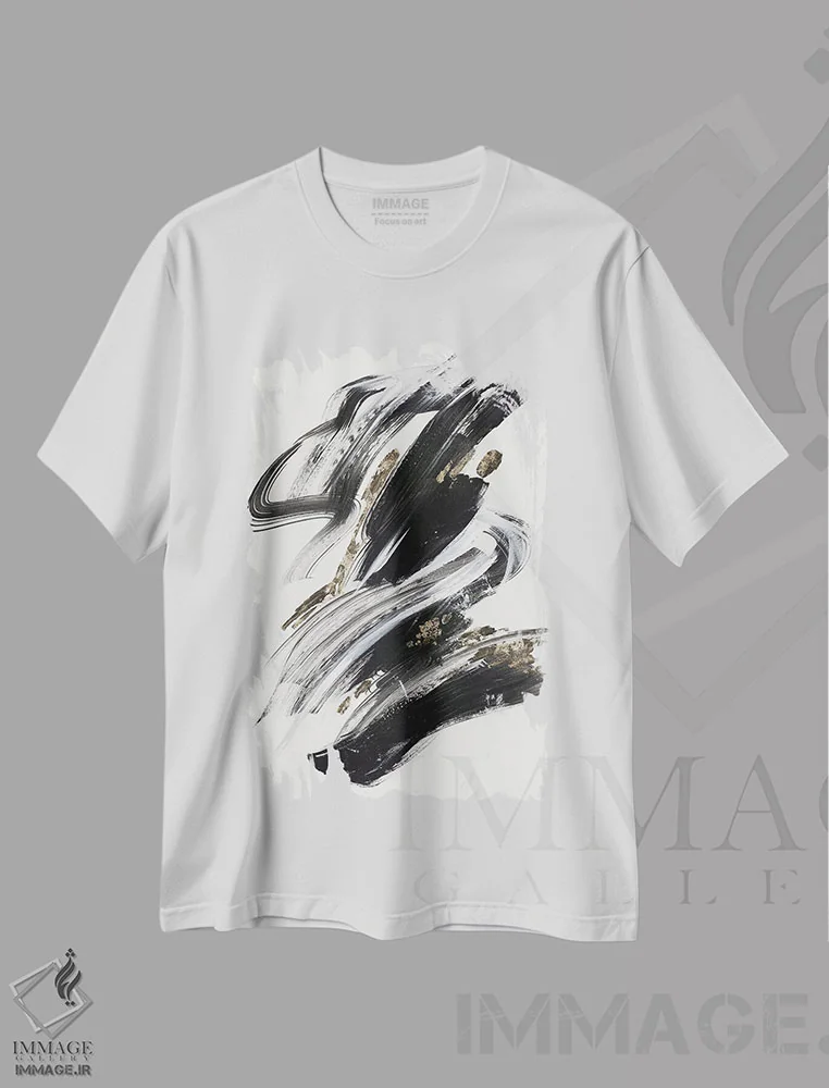 تیشرت سفید طرح دار – تیشرت انتزاعی ,فرم استنوگرافیک اثر لرا فروشگاه ایماژ