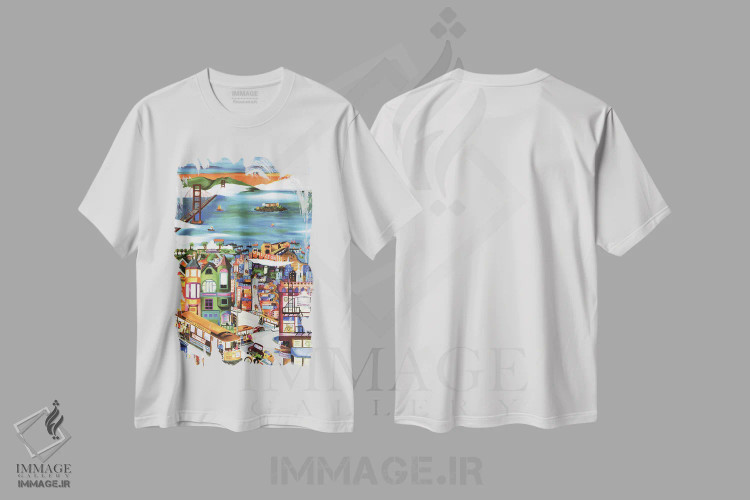 تیشرت سفید طرح دار – تیشرت طبیعت شهری ,تپه های سان فرانسیسکو اثر لینه آ پرگولا فروشگاه ایماژ