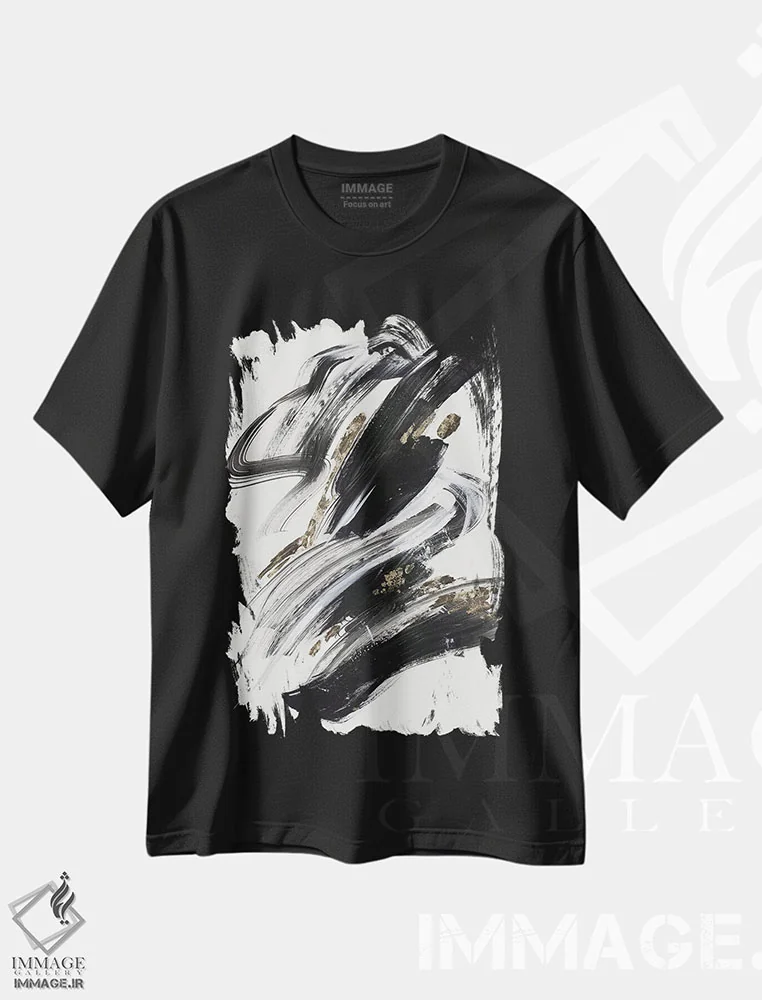 تیشرت مشکی طرح دار – تیشرت انتزاعی ,فرم استنوگرافیک اثر لرا immage.ir