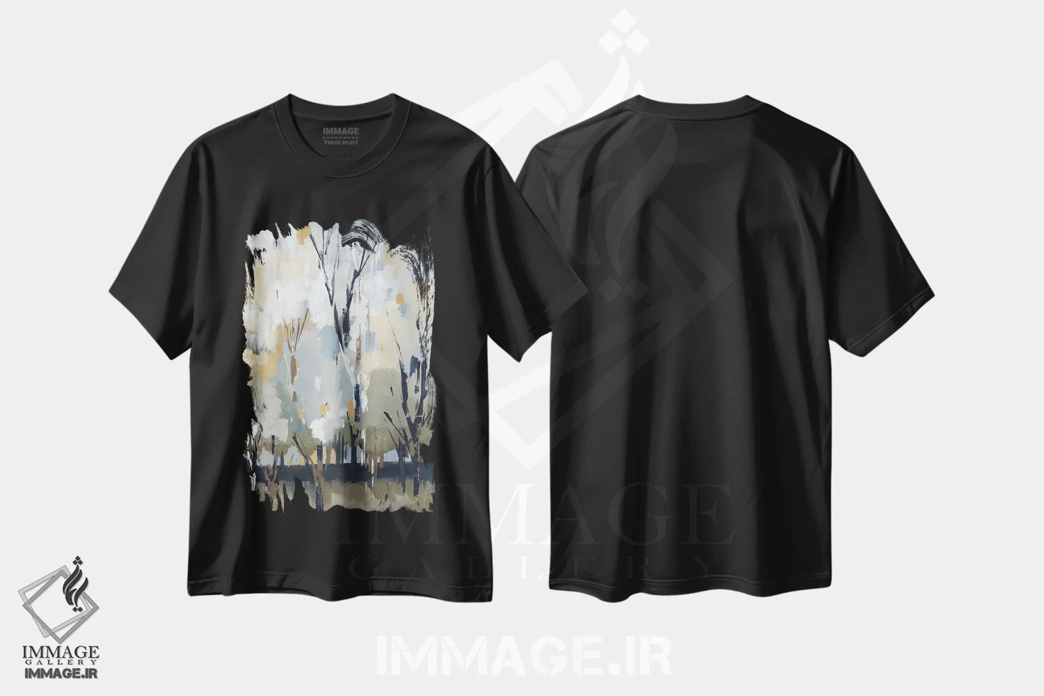 تیشرت مشکی طرح دار – تیشرت طبیعت ,برچ نقره ای اثر لرا فروشگاه ایماژ