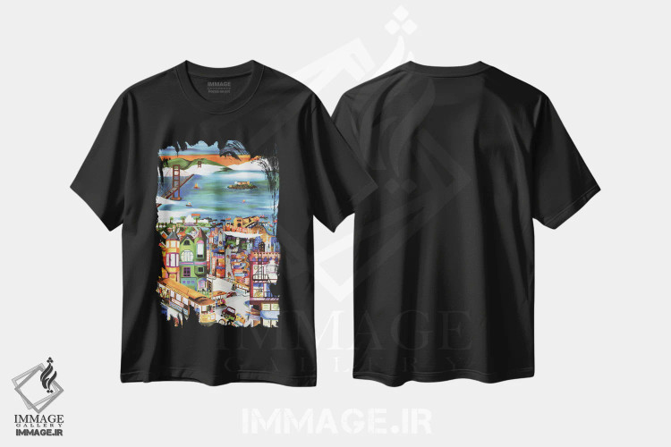 تیشرت مشکی طرح دار – تیشرت طبیعت شهری ,تپه های سان فرانسیسکو اثر لینه آ پرگولا immage.ir