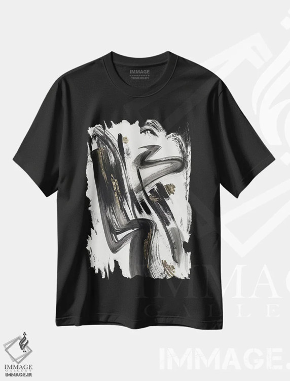 تیشرت مشکی طرح دار – تیشرت انتزاعی ,فرم استنوگرافیک اثر لرا فروشگاه ایماژ