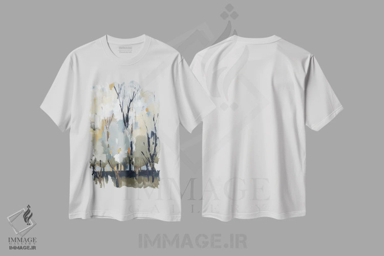 تیشرت سفید طرح دار – تیشرت طبیعت ,برچ نقره ای اثر لرا immage.ir